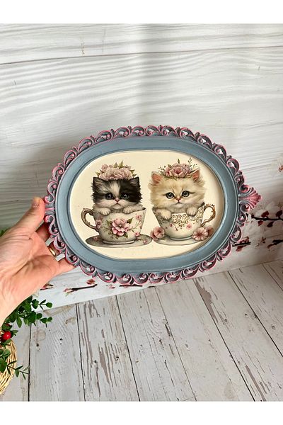 Bypinaryuksel Cat Patterned Small Tray, Presentation Holder