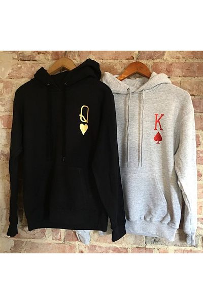 Boi Σύμβολο Q K Lover Couple Combination - Μαύρο γκρι εμπριμέ φούτερ με κουκούλα