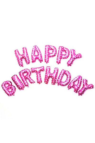 asöy Happy Birthday Pink Polka Dot Color Written Letter Foil Balloon 16 Inch 40 cm Pink Birthday Lettering