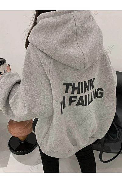Boi Think I'm Failing Sweatshirt - Gray Printed Oversize Sweatshirt Hooded