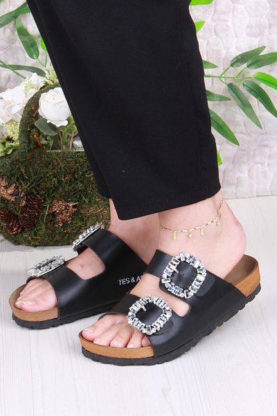 fort 8732 Anatomical Comfortable Sole Stone Double Buckle Stylish Women's Slippers