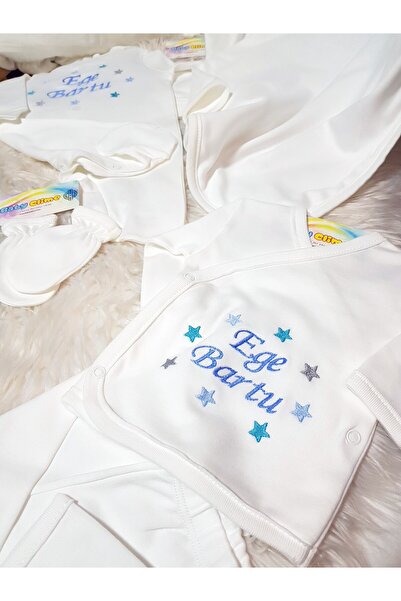 bebek_iklimi İsimli Hastane Çıkış Seti ve Nakışlı Müslin Takı Yastığı – 10 Parça + Kırlent