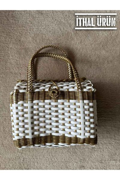 raru Mexican Made Plastic Hand Knitted Bag White
