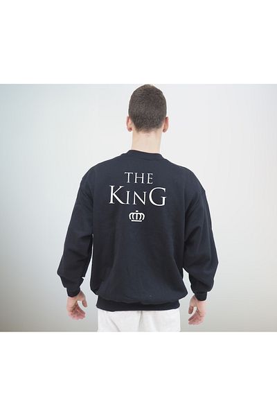 Boi The Queen The King Couple Combination - Μαύρη στάμπα Oversize φούτερ με λαιμόκοψη