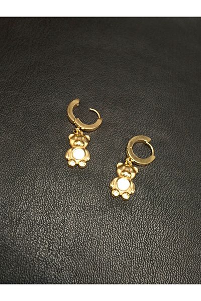 Han Ticarethane Gold Color Teddy Bear Model Steel Earrings
