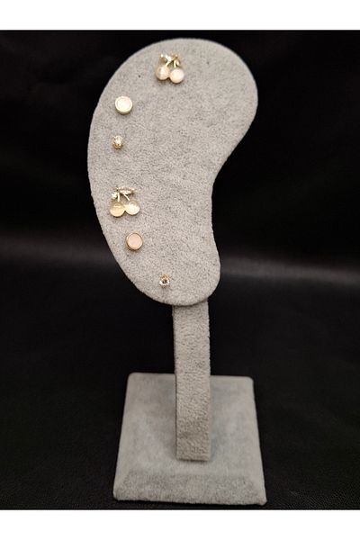 Han Ticarethane Gold Color 6-Piece Stone Cherry Model Set Earrings