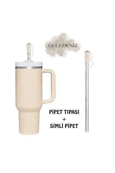 GECEDENİZ Quencher Compatible Thermos Straw Replacement Silvery Plastic White