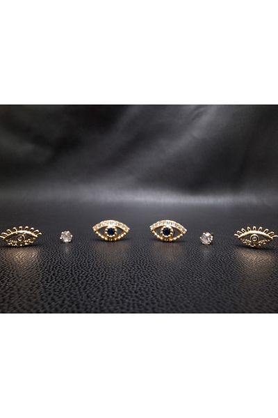 Han Ticarethane Gold Color 6-Piece Stone Eye Model Set Earrings