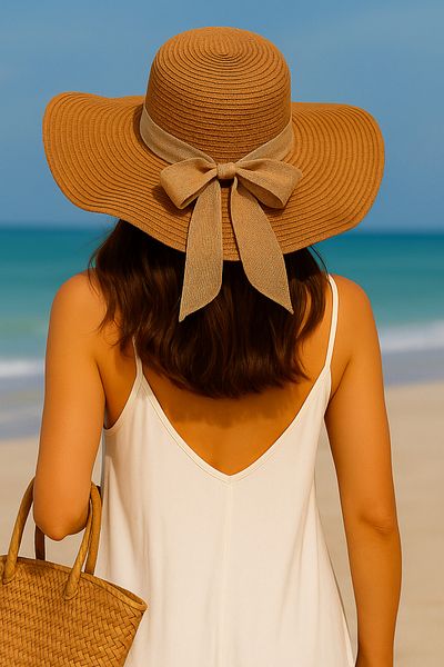 Avantaj Kapıda Hati Women's Summer Wide Brim Hat – Bow, Foldable, Straw Look, 47 cm