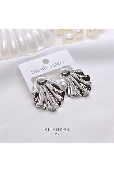 CHICMOON STORE Steel Silver Color Leaf Earrings