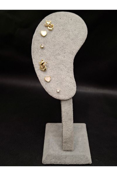 Han Ticarethane Gold Color 6-Piece Cat Model Set Earrings
