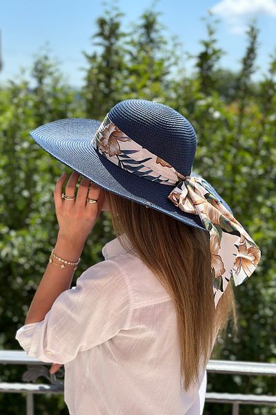 novon Summertime Premium Straw Hat with Floral Band and Wide Visor
