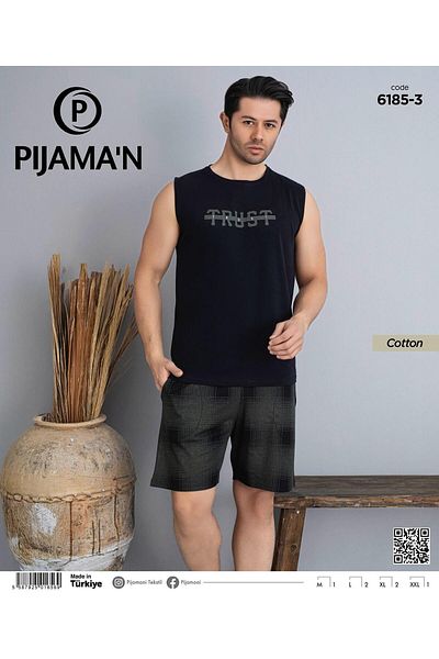 Pijamoni Ανδρικό σετ πιτζάμες με λαιμόκοψη με αμάνικο σορτς 6185/3 - 1 τεμ
