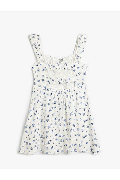 Koton Nou sezon, fără mâneci, guler cu șireturi, linie A, mini rochie din viscoză, cu flori Gipeli