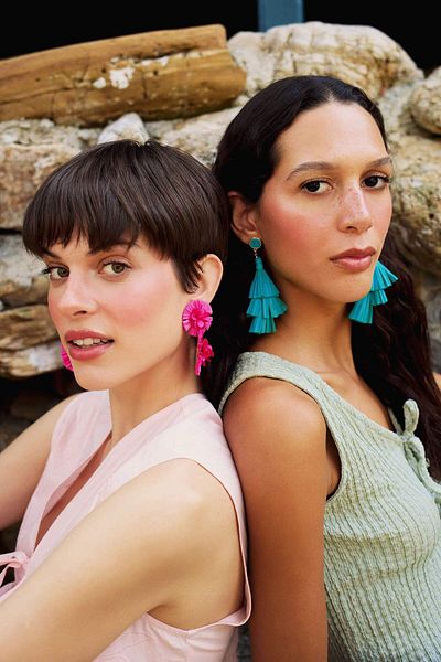 DeFacto Women's Green Straw Detailed Dangle Earrings F0844Axns
