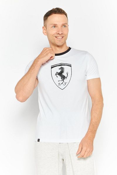 Scuderia Ferrari Men Sport Fit Short Sleeve Outdoor T-Shirts, White/Black
