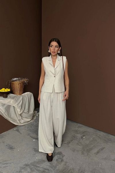 Silerra Beige Linen Vest Pants Set
