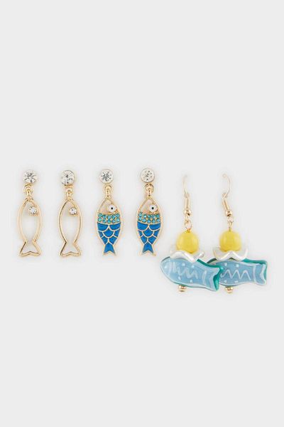 DeFacto Women's 3-Piece Sea Themed Mixed Earrings F4013Axns