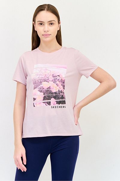SKECHERS Women Sportswear Fit Short Sleeve Outdoor T-Shirt, Pink