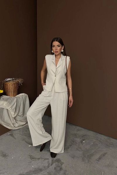 Silerra Beige Linen Vest Pants Set