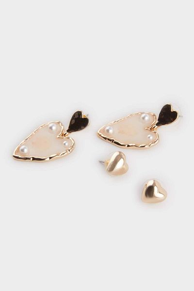 DeFacto Women's 2-Piece Heart Gold Earrings F0732Axns