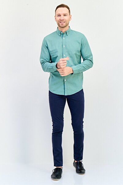 English Laundry Men Regular Fit Plain Long Sleeves Casual Shirt, Sage Green