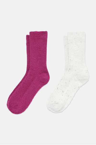 Tchibo Women 2 Pairs Textured Crew Socks, Off White