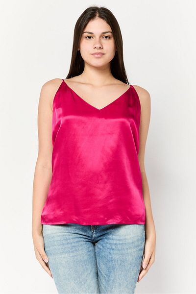 Scotch & Soda Women V-Neck Sleeveless Solid Tank Top, Magenta