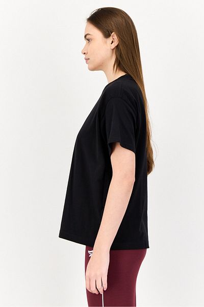 Reebok Women Sportswear Fit Embroidered Logo Short Sleeves Outdoor T-Shirt, Black