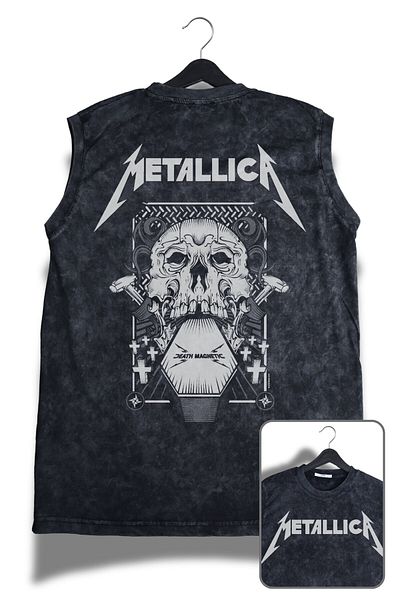 Fuddy Moda Metallica Death Magnetic Back Print Πλένεται αμάνικο μπλουζάκι, Unisex Rock Band με θέμα μηδενικό μανίκι