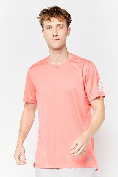 adidas Men Regular Fit Brand Logo Short Sleeve Running T-Shirt, Coral
