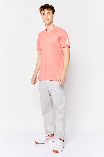 adidas Men Regular Fit Brand Logo Short Sleeve Running T-Shirt, Coral