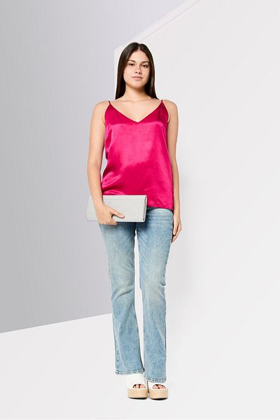 Scotch & Soda Women V-Neck Sleeveless Solid Tank Top, Magenta