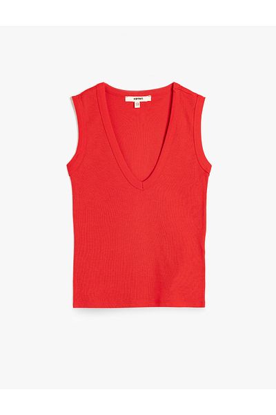 Koton New Season Cotton V-Neck Sleeveless Ribbed Women's T-Shirt