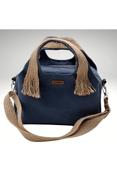 NVSisters Blue Waxed Canvas Hand and Shoulder Bag, Canvas Tote Bag, Mini Size