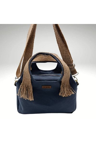 NVSisters Blue Waxed Canvas Hand and Shoulder Bag, Canvas Tote Bag, Mini Size