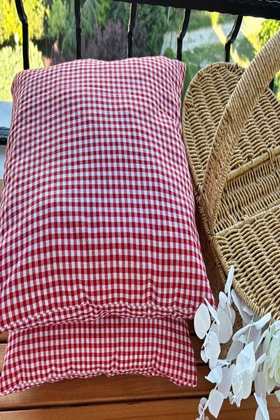zarafet concept Red Zefir Fabric, Checkered Filled 2 Pieces Picnic Cushion 40*40