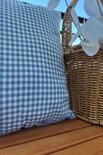 zarafet concept Blue Zefir Fabric, Checkered Filled 2 Picnic Cushions 40*40