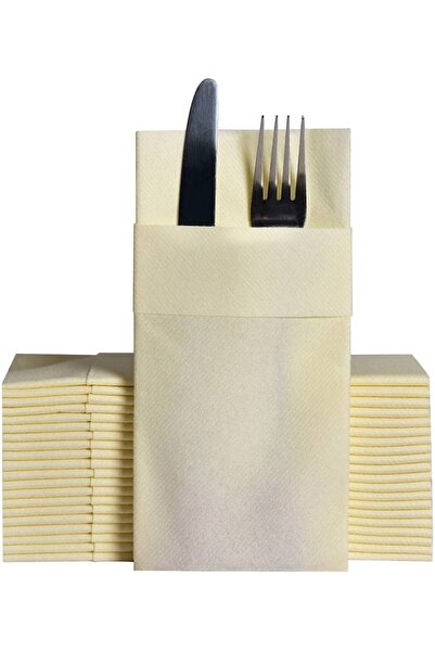 alenked Fildişi Kumaş Dokulu Airlai Cepli Peçete 1/8 Katlama 6 Adet