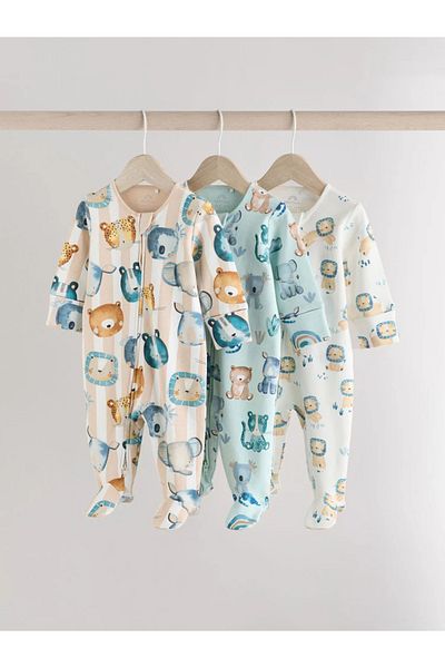 Next Baby 100% Organic Cotton Blue Colored Teddy Bear Patterned Double Zippered 3-Piece Sleeping Bag Set Alye19557