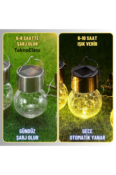 Canderel Solar Güneş Enerjili Kırık Cam Desen Aplik LED Lamba Bahçe Veranda Ş...