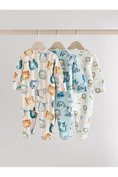 Next Baby 100% Organic Cotton Blue Colored Teddy Bear Patterned Double Zippered 3-Piece Sleeping Bag Set Alye19557