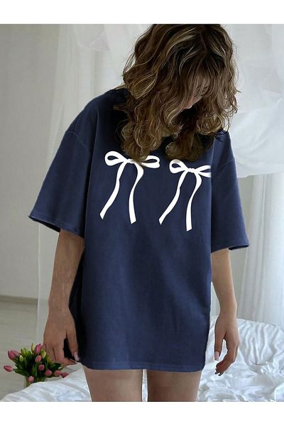 cc collection Women's Ribbon Colorful Custom Printed Oversize Cotton Crew Neck T-Shirt T-Shirt