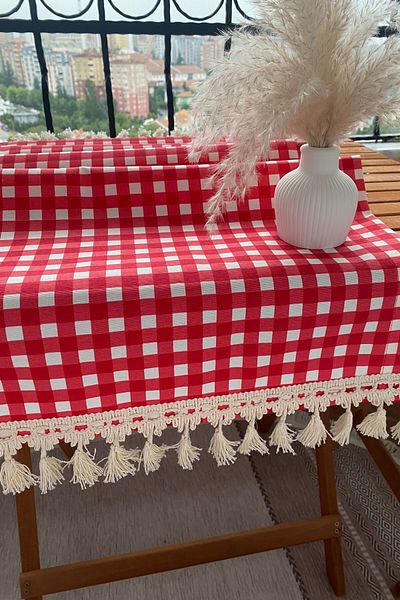 zarafet concept Tassel Pompon Runner Duck Linen Stain-Resistant, Water-Repellent Feature 140*45