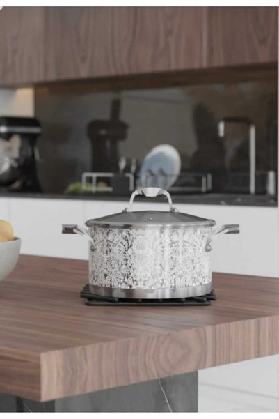 YÜCEKAYA TİCARET Service Presentation Set Trivet+Bread Bowl Stainless Metal Matte Black 2-Piece Kitchen and Tableware Set