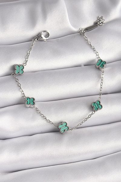 STOREMAX 316L Steel Silver Color Green Baby Boy Clover Model Women's Bracelet