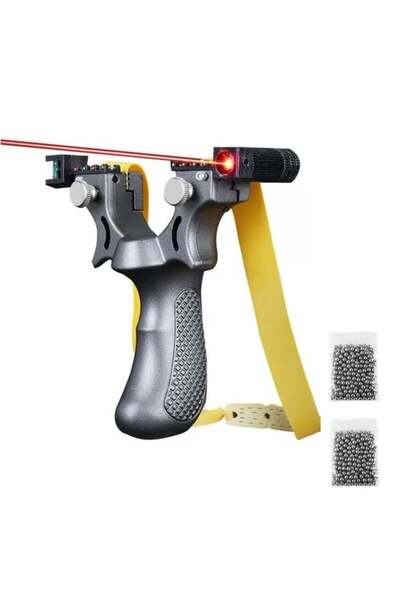 Depox Sada plastových praků s laserem a sada 200 kuliček 9 mm, 11,5 cm, s kuličkou, stříbrná