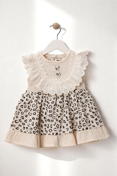 minuma Baby Girl Leopard Patterned Lace Dress 9/18 Months