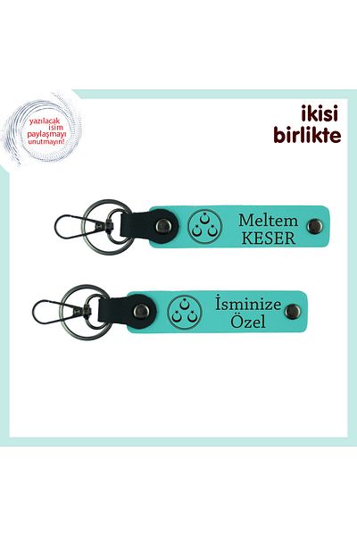 Miaju هدية خاصة تعكس روح وطنية، طقم سلسلة مفاتيح جلدية بثلاث نجوم، اسم مكتوب، فيروزي-فيروزي