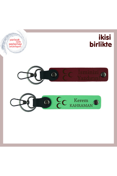 Miaju هدية فاتنسي أسينالارا – سلسلة مفاتيح بنمط ثلاثة أقمار، اسم شخصي مكتوب، أحمر كلاريت-أخضر